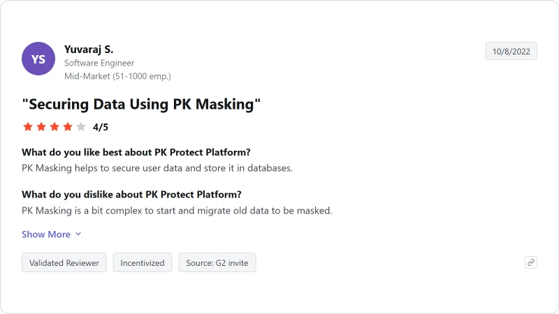 G2 review of PK Protect Platform, 4 out of 5, October 2022