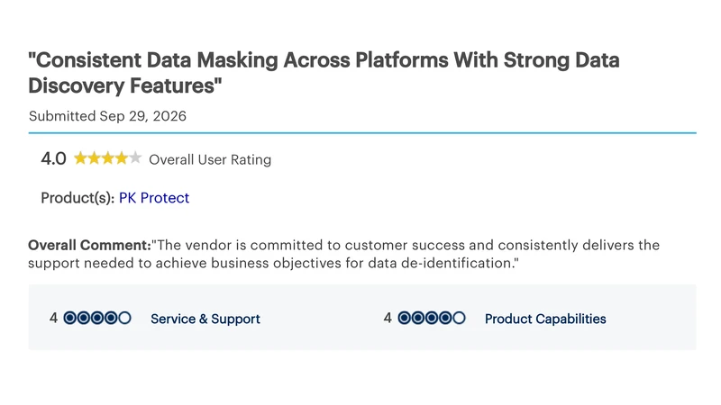 Gartner Peer Insights review of PK Protect, 4.0 out of 5, September 2026